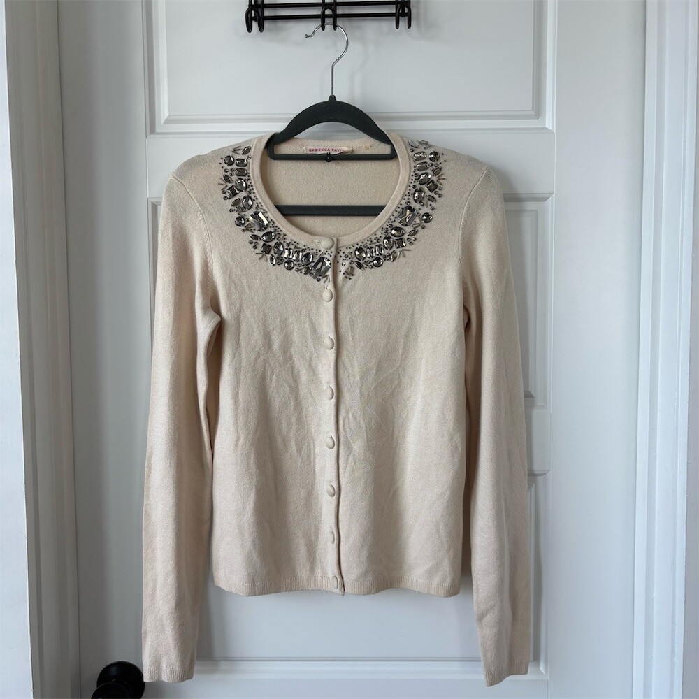 Silk and Cashmere Rebecca Taylor Cardigan Sweater Womens S Ivory Button Front